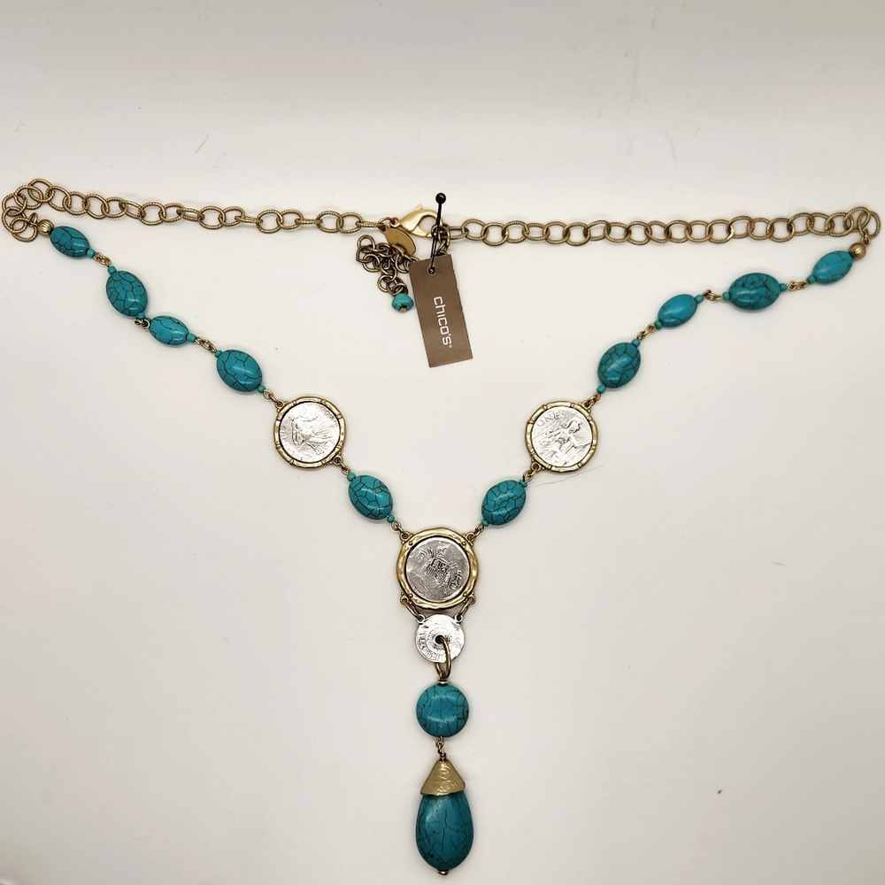 NWT Chico's Isabella Turquoise Coin Necklace - Picture 6 of 6
